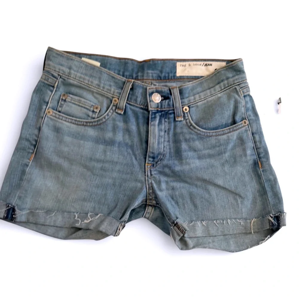 Rag‎ & Bone Light Wash Cuffed Jean Shorts 24 Blue Denim Low Rise Wiley Casual